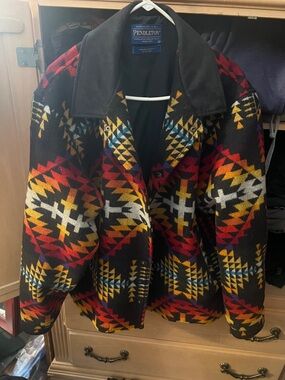 Pendleton Black Multicolor Geometric Wool Coat